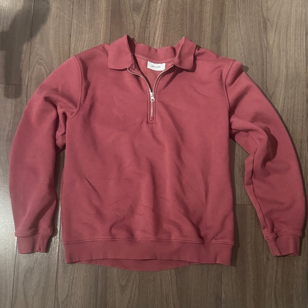 ONLY & SONS Men's Burgundy Zip-Up Sweater